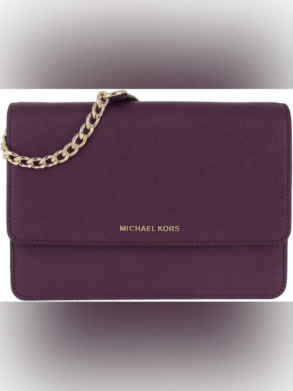 Michael Kors Deep Plum Leather Crossbody with Chain Strap - Picture 2 of 10